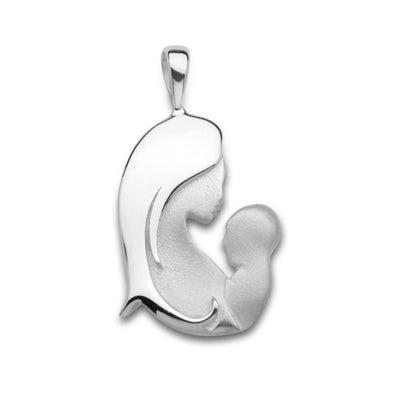 Embrace 3D Sterling Silver Mother's Luv Pendant with Adjustable Cable Chain