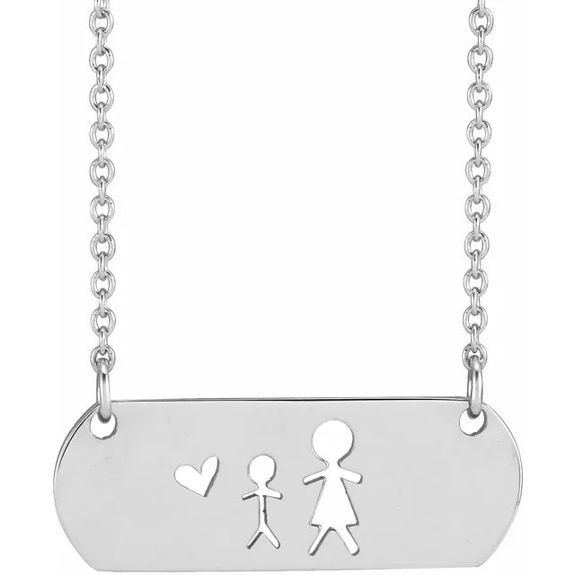 Sterling Silver Stick Figure Family 18" Necklace