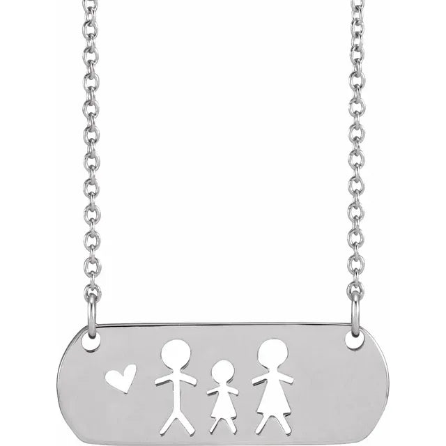 Sterling Silver Stick Figure Family 18" Necklace
