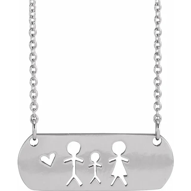 Sterling Silver Stick Figure Family 18" Necklace
