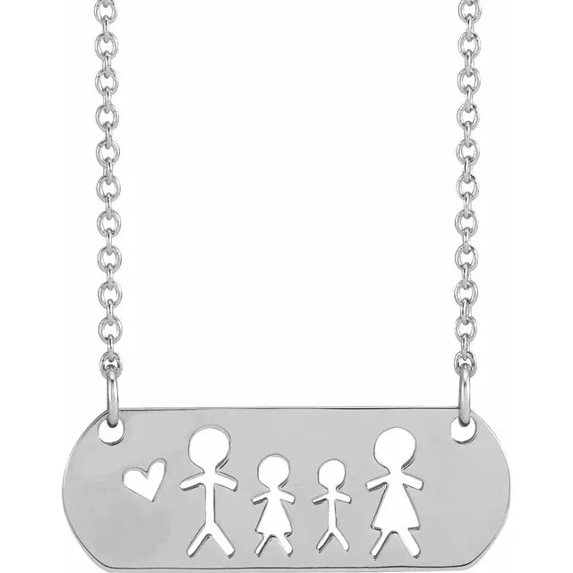 Sterling Silver Stick Figure Family 18" Necklace