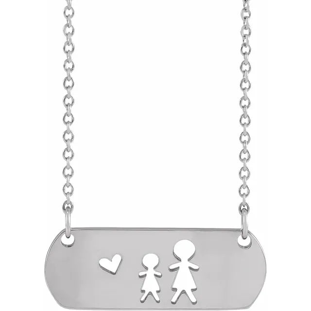 Sterling Silver Stick Figure Family 18" Necklace